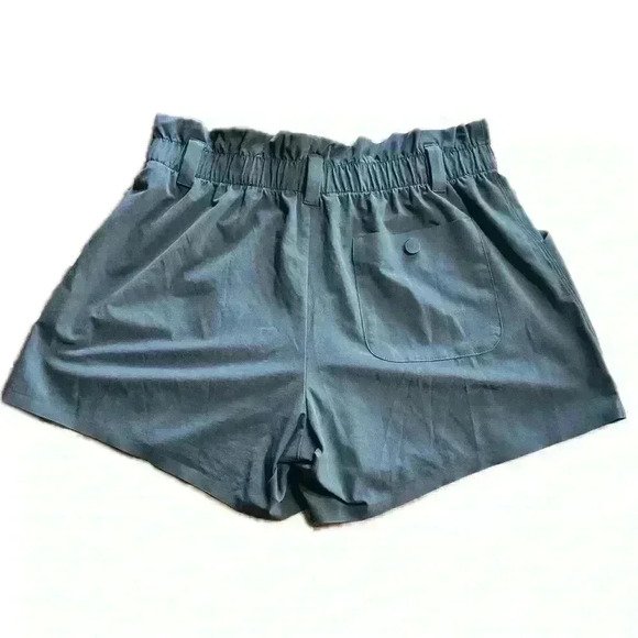 Athleta Skyline Olive Green Paperbag Waist Tie Shorts Size 8 - Picture 3 of 5